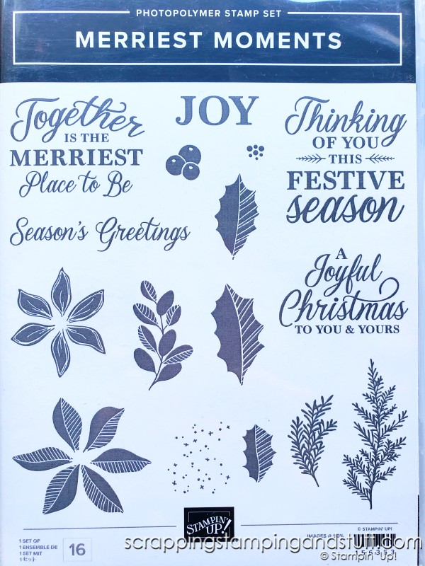 Take a look at these two gorgeous card samples using the Stampin Up Merriest Moments bundle.