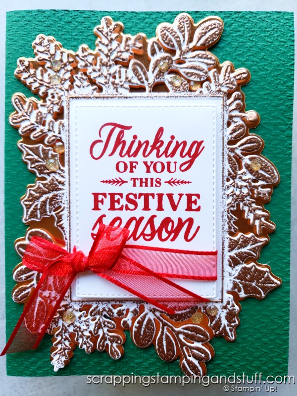 Take a look at these two gorgeous card samples using the Stampin Up Merriest Moments bundle.