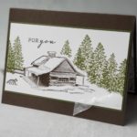 This peaceful Christmas card is easy to duplicate with this handy masking technique - made with the Stampin Up Peaceful Cabin stamp.