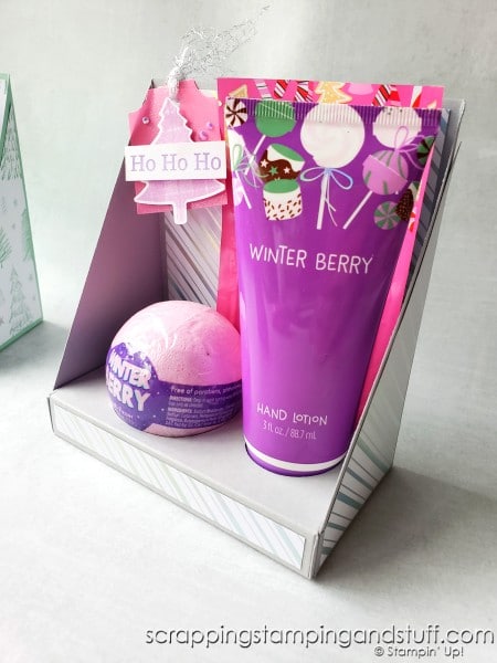 This pampering gift set includes a bath bomb, lotion, and lip mask. Make up a few to treat your loved ones!