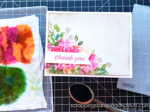 Try this multi-colored stamping technique with the Stampin Up Boughs & Blossoms stamp set or another in your collection for beautiful, unique results!