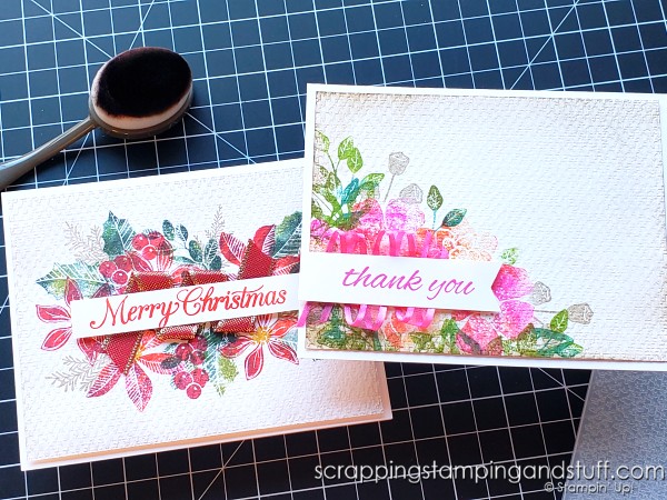 Try this multi-colored stamping technique with the Stampin Up Boughs & Blossoms stamp set or another in your collection for beautiful, unique results!