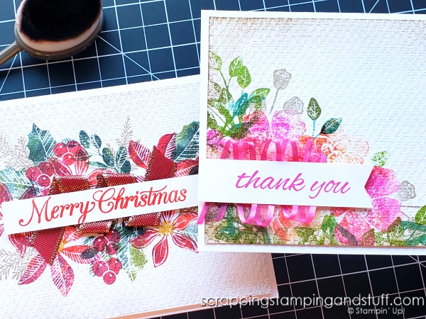 Try this multi-colored stamping technique with the Stampin Up Boughs & Blossoms stamp set or another in your collection for beautiful, unique results!