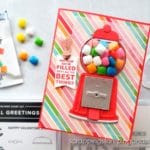 Take a look at this adorable gumball machine shaker card, made using the Stampin Up Gumball Greetings stamp set. Includes a special trick to open on the back side!