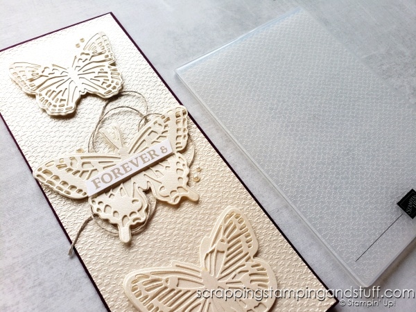 Click to see how to emboss slimline cards using no special embossing folders! Get on the slimline card making bandwagon!