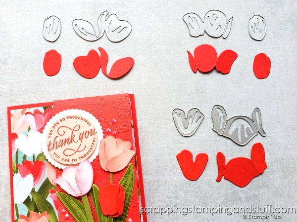 See a gorgeous fun fold card made with the Stampin Up Flowering Tulips bundle and also learn how to assemble the Stampin Up Tulips dies!