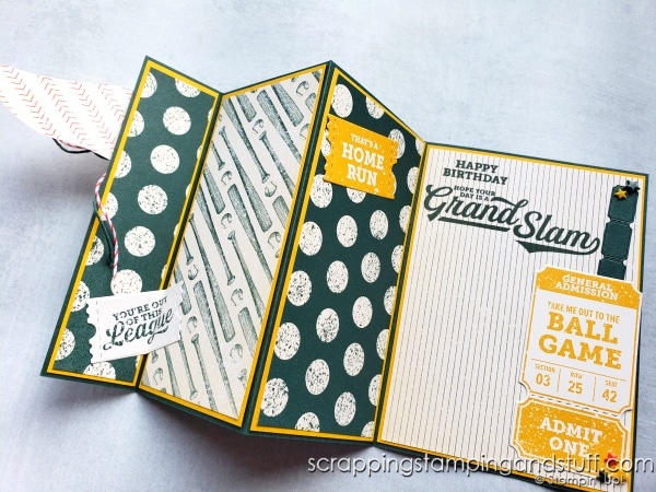 Click for tutorial for this simple but stunning accordion fold card design featuring the Stampin Up Your Biggest Fan stamp set!