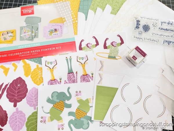 Take a look at the February 2022 Paper Pumpkin kit - this craft kit in the mail is full of supplies to make adorable animal-themed cards.