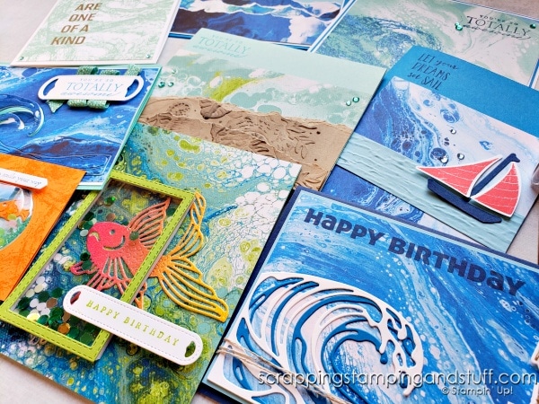 Click to see the Stampin Up Waves of Inspiration bundle here with 10 sample cards and two Stamparatus techniques! Part of the Waves of the Ocean special release.