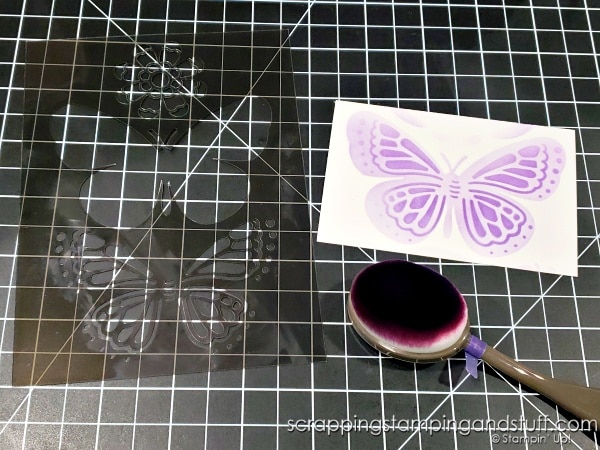 Click to see tons of ways to use the Stampin Up Butterflies & Flowers Laying Masks with blending brushes and lots of card samples!