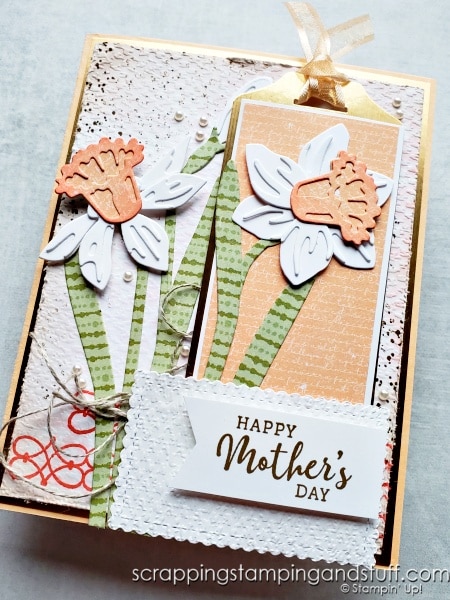 Click for the tutorial to make this bookmark card featuring the Stampin Up Daffodil Daydream bundle and lots of tips and techniques!