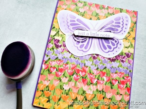 Click to see tons of ways to use the Stampin Up Butterflies & Flowers Laying Masks with blending brushes and lots of card samples!