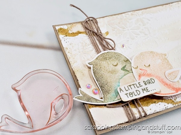 When your card needs something a little extra, try this quick and simple trick! Cards feature the Stampin Up Bottled Happiness stamp set.