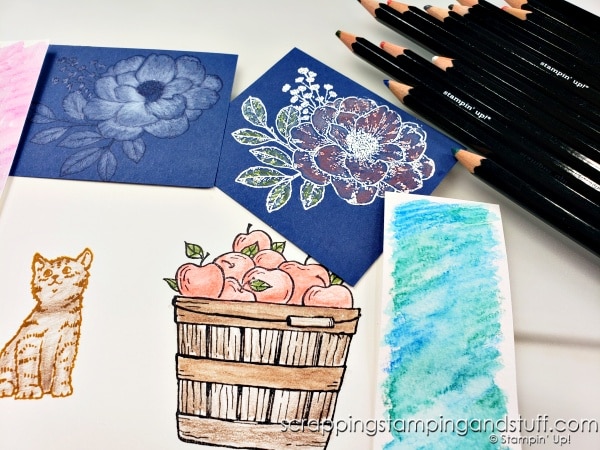 Learn how to use watercolor pencils for card making! Use them like regular pencils or try these amazing techniques!