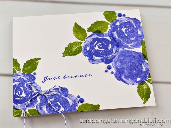 Create the look of watercolor without the work or mess! Beautiful spritzed floral cards featuring the Stampin Up True Beauty stamp set.