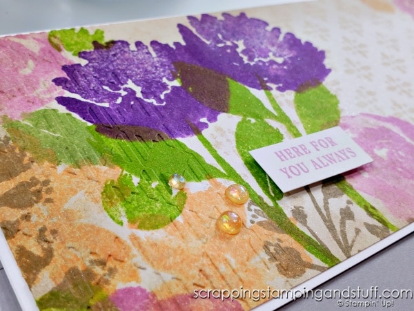 Create the look of watercolor without the work or mess! Beautiful spritzed floral cards featuring the Stampin Up True Beauty stamp set.