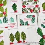 Create 10 clean and simple cards in no time using this white cardstock one sheet wonder! Cards feature the Stampin Up Leaves of Holly stamps.