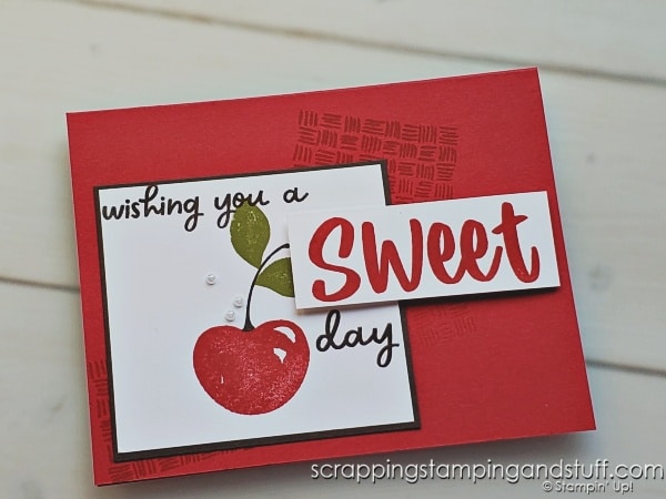 Use the Stampin Up Sweetest Cherries bundle to create adorable cards plus tons of other punch art shapes. Take a look at them here!