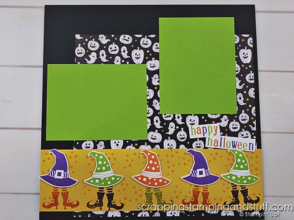 Take a look at these 3 fall scrapbook page layouts for Halloween, Thanksgiving, harvest or a visit to the farm featuring Stampin Up Sweetest Cherries, Bewitching, and Soft Seedlings.