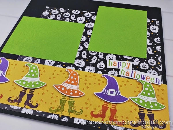 Take a look at these 3 fall scrapbook page layouts for Halloween, Thanksgiving, harvest or a visit to the farm featuring Stampin Up Sweetest Cherries, Bewitching, and Soft Seedlings.