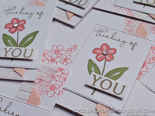 Click to see how to make 6 gorgeous cards in ?? minutes using the Stampin Up Sentimental Park stamp set and pick up TONS of tips for making multiples of card projects.