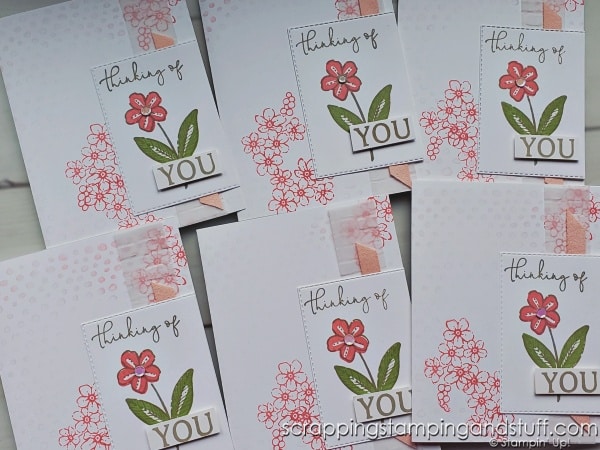 Click to see how to make 6 gorgeous cards in ?? minutes using the Stampin Up Sentimental Park stamp set and pick up TONS of tips for making multiples of card projects.