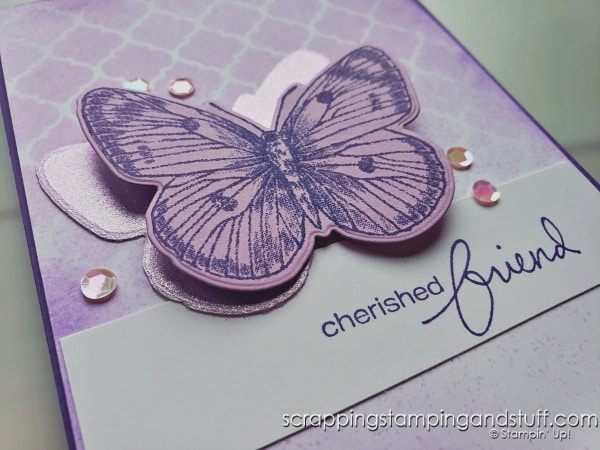 Click to get tips and tricks for saving time when producing multiples of a card project, and see how to create these stunning one-of-a-kind cards using Stampin Up Butterfly Brilliance!