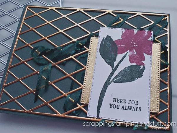 Inspire your creativity by taking a look at 8 ways to use one single die! Background layover dies have much versatility! Stampin Up True Beauty bundle