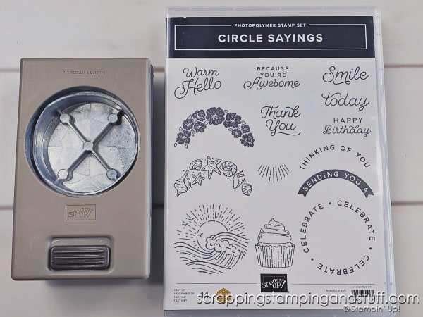 Click to see 7 simple card layouts using a circle punch. Samples feature the Stampin Up Circle Sayings bundle.