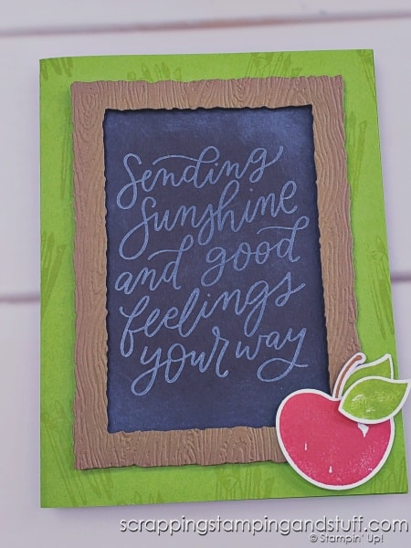 Click to see how to create chalkboard-inspired cards using black cardstock and white ink. Samples feature the Stampin Up Crafting With You bundle.