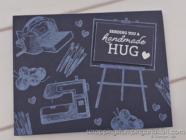 Click to see how to create chalkboard-inspired cards using black cardstock and white ink. Samples feature the Stampin Up Crafting With You bundle.