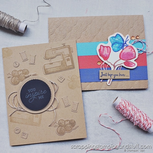 Use twine in ways you've never considered! Click to see 7 ways to use twine on projects and branch out from just tying bows! Samples feature the Stampin Up Just My Type stamp set.