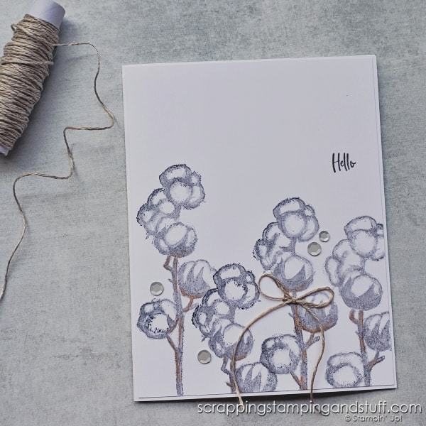 Use twine in ways you've never considered! Click to see 7 ways to use twine on projects and branch out from just tying bows! Samples feature the Stampin Up Just My Type stamp set.