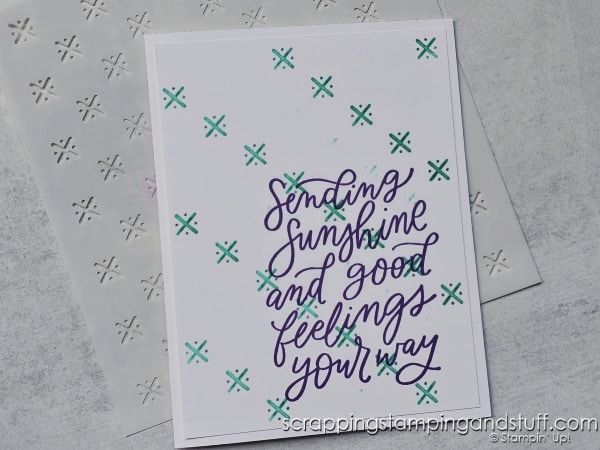 Have you tried this with your masks? Click to see 8 creative ways to use your blending brushes and masks along with finished cards using the Stampin Up Wanted To Say die set.