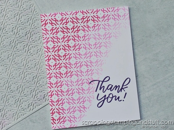 Have you tried this with your masks? Click to see 8 creative ways to use your blending brushes and masks along with finished cards using the Stampin Up Wanted To Say die set.