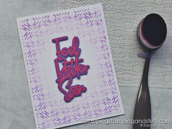 Have you tried this with your masks? Click to see 8 creative ways to use your blending brushes and masks along with finished cards using the Stampin Up Wanted To Say die set.