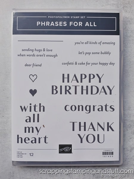 Here's a fun card making challenge - create a card using ONLY greeting stamps and paper! Click to see samples using the Stampin Up Phrases For All stamp set!