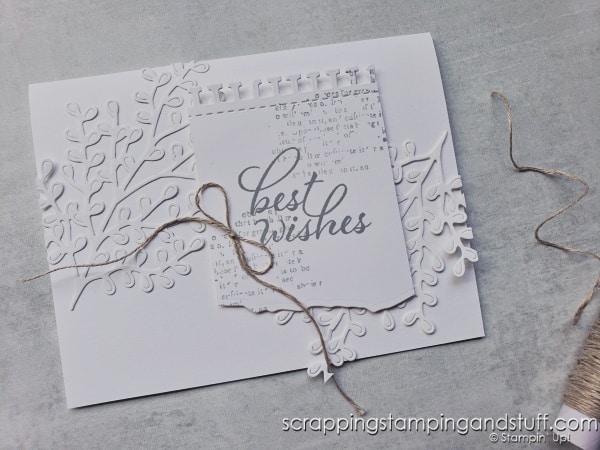 Use your die cuts in a unique way by creating monochromatic backgrounds! Cut your die cuts in the same color as the card base to create subtle beauty! Samples feature Stampin Up Gorgeously Made.