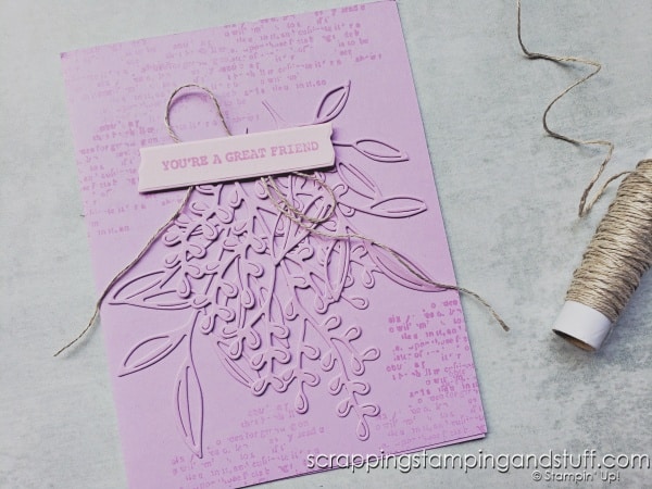 Use your die cuts in a unique way by creating monochromatic backgrounds! Cut your die cuts in the same color as the card base to create subtle beauty! Samples feature Stampin Up Gorgeously Made.