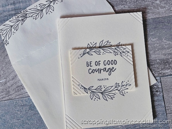 Take a look at this simple scoring technique which allows you to create stunning cards simply. Take a look at sample cards using Stampin Up Courage & Faith.