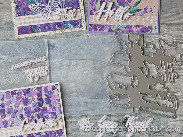 Click for details on making 9 gorgeous cards in just 20 minutes. These cards with Stampin Up Perennial Lavender are perfect for beginning through advanced stampers!