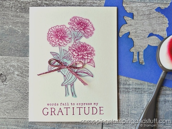 Click for 8 unique ways to use your blending brushes with embossing folder and die cuts! Cards feature Stampin Up Simply Zinnia