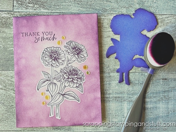 Click for 8 unique ways to use your blending brushes with embossing folder and die cuts! Cards feature Stampin Up Simply Zinnia