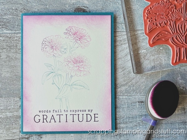 Click for 8 unique ways to use your blending brushes with embossing folder and die cuts! Cards feature Stampin Up Simply Zinnia