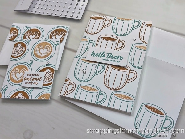 Click for beginner card making ideas - let's make some simple cards! Quick and easy projects anyone can create with Stampin Up Latte Love, Pocket Thoughts and Round We Go stamps.