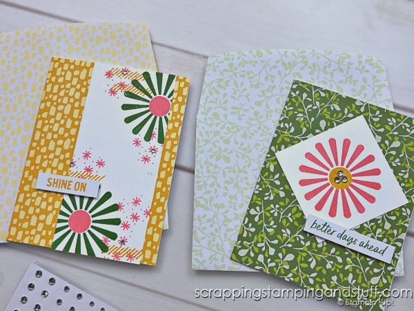 Click for beginner card making ideas - let's make some simple cards! Quick and easy projects anyone can create with Stampin Up Latte Love, Pocket Thoughts and Round We Go stamps.