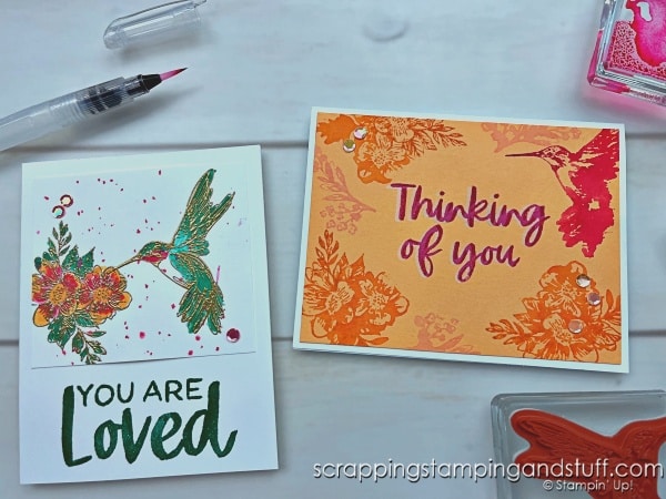 Click here to see six more beginner card making techniques that anyone can do! Cards feature the Stampin Up Thoughtful Expressions and Softly Said stamp sets.