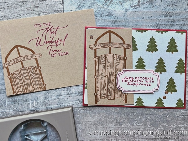 Click for 3 quick and simple Christmas card ideas, that are perfect for beginning card makers. Featuring Stampin Up Sophisticated Sled, make these cards in a flash!