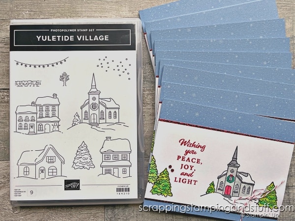 Click to watch as I create 8 cards in 20 minutes, and use an amazing tag trick you have to see to believe! Featuring Stampin Up Christmas Labels and Yuletide Village.