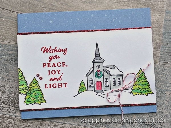 Click to watch as I create 8 cards in 20 minutes, and use an amazing tag trick you have to see to believe! Featuring Stampin Up Christmas Labels and Yuletide Village.